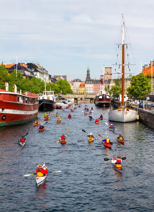 Kayaks in Frederiksholms canal in Copenhagen