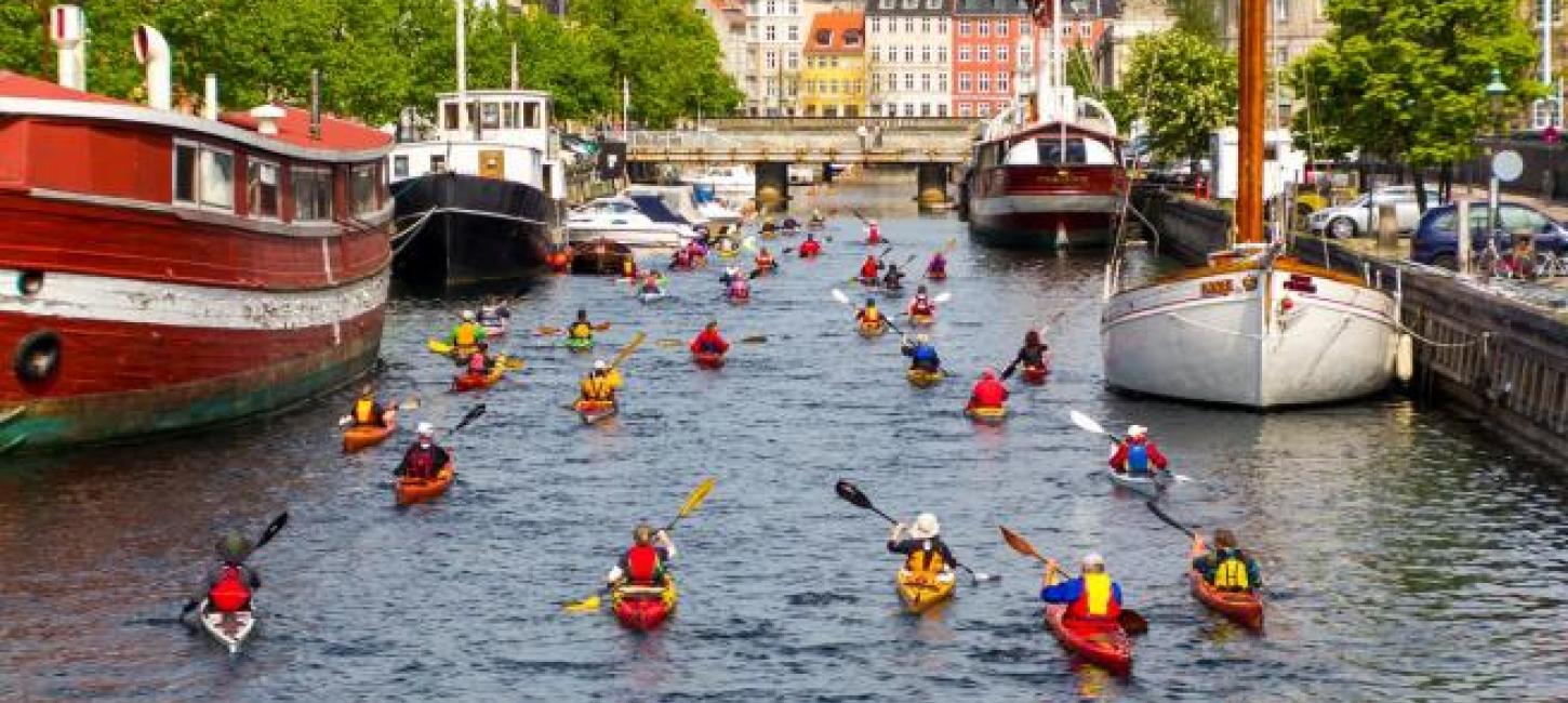 Kayaks in Frederiksholms canal in Copenhagen
