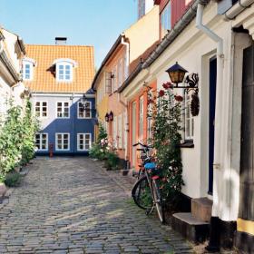 Coulourful houses on street in Aalborg, Denmark